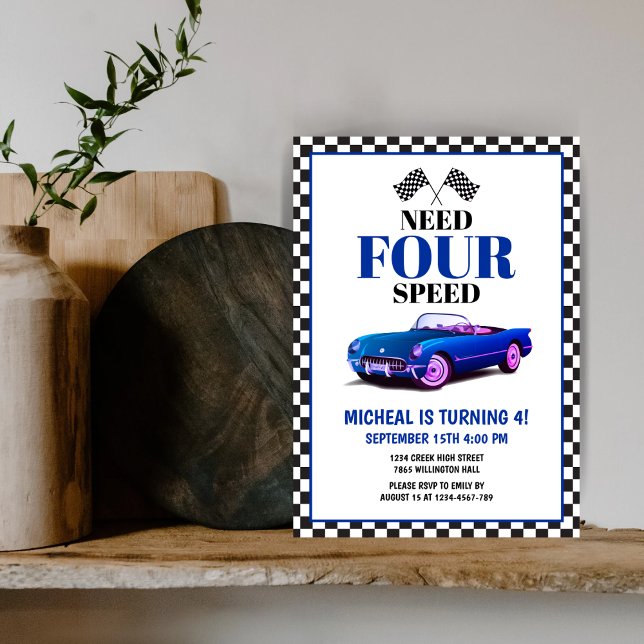 Invitation Nécessité 4 Speed Sports Voiture Bleu Quatrième An (Créateur téléchargé)
