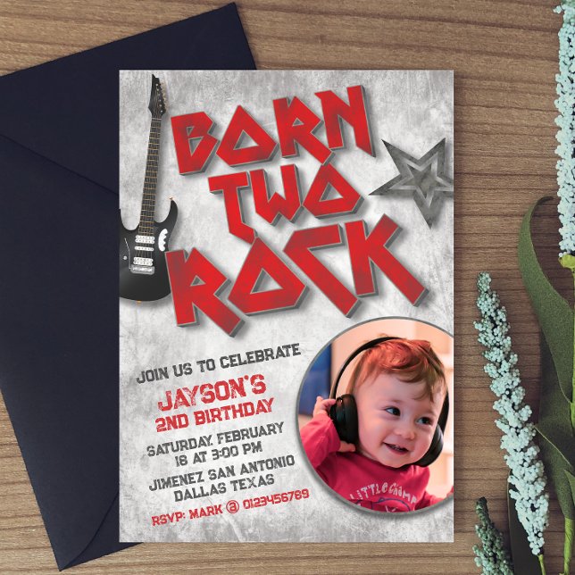 Invitation Née pour la musique Rock avec photo (Créateur téléchargé)