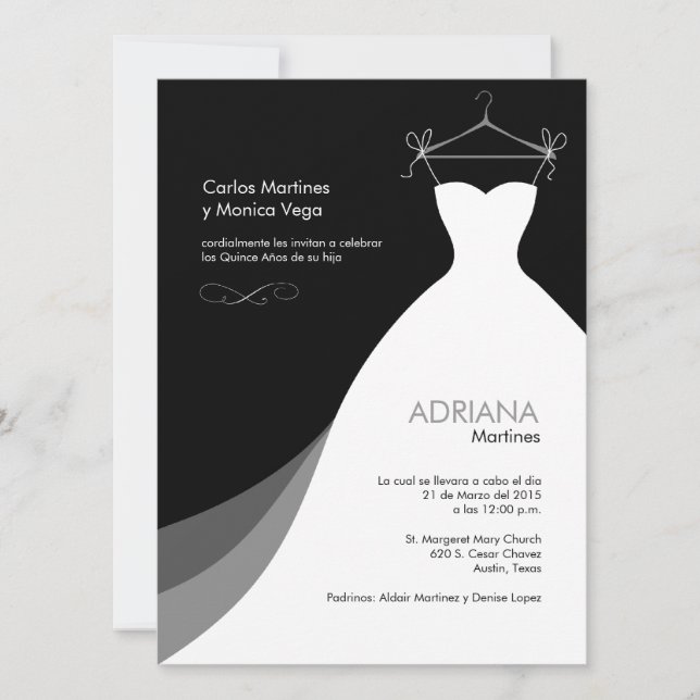 Invitation Nègre Invitaciones de Quinceañera Vestido (Devant)