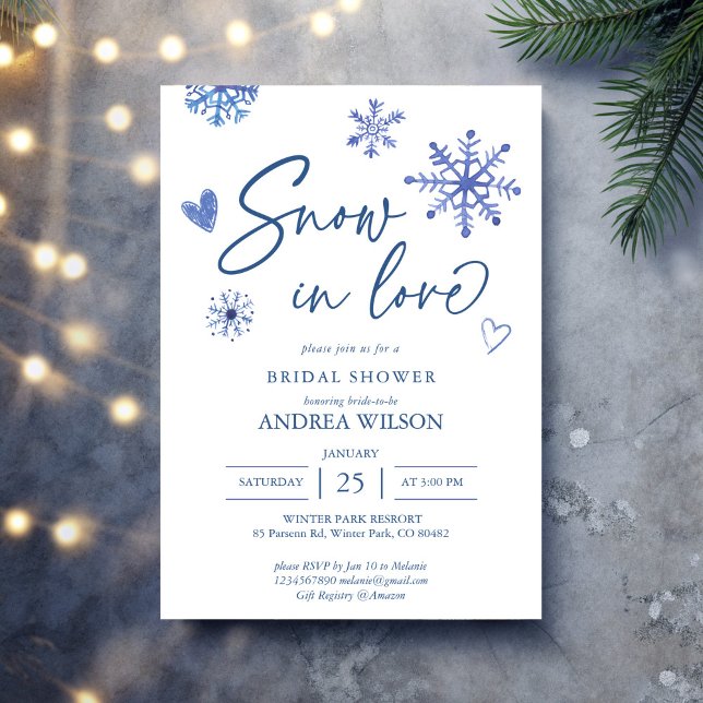 Invitation Neige amoureuse flocons de neige douche nuptiale d (Snow in love dusty blue snowflakes winter bridal shower invitation template)