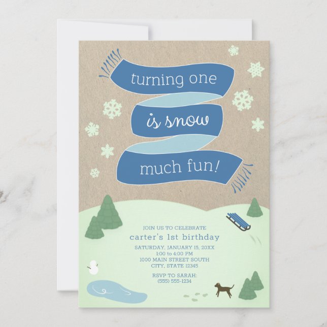 Invitation Neige beaucoup amusant hiver scène 1er anniversair (Devant)
