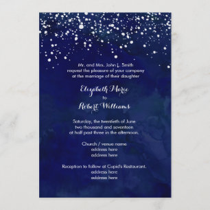 Invitation Neige blanche sur la Marine Bleu Mariage d'hiver