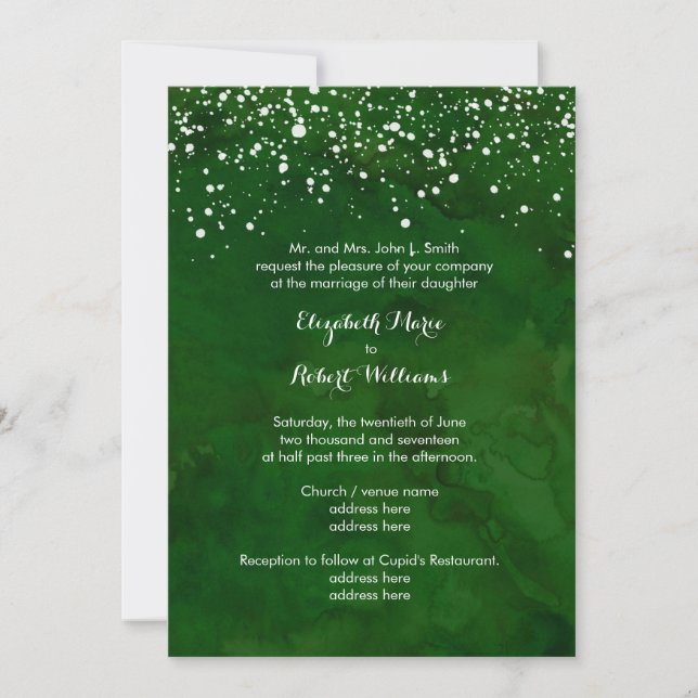 Invitation Neige blanche sur le mariage d'hiver vert (Devant)
