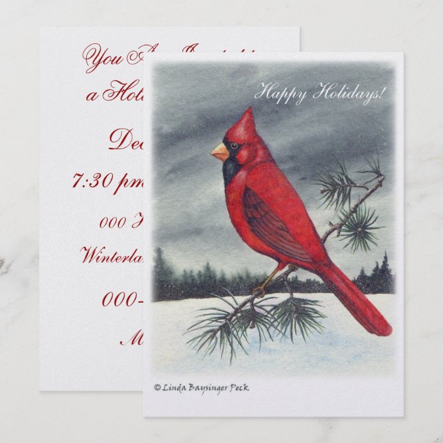 Invitation Neige cardinale rouge d'oiseau (Devant / Derrière)