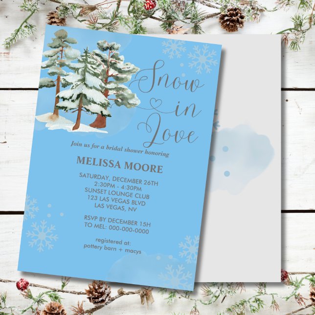 Invitation Neige en amour bébé bleu forêt d'hiver flocon de n (Créateur téléchargé)