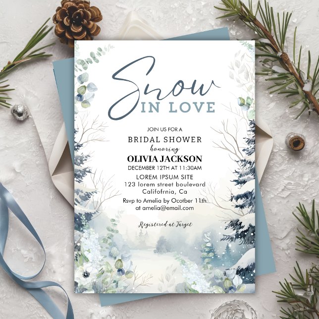 Invitation Neige en amour hiver merveilleux bleu Douche nupti (Créateur téléchargé)