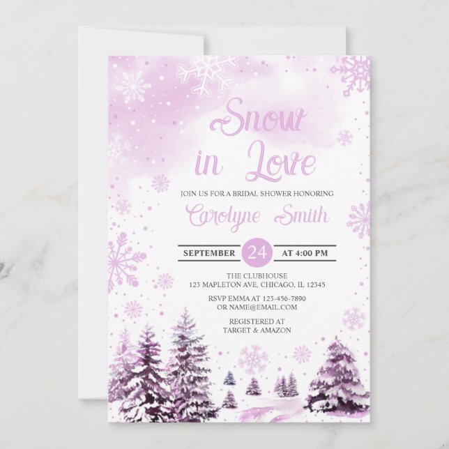 Invitation Neige en amour Pink Winter Snowflakes Fête des mar (Devant)