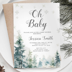 Invitation Neige et pins Baby shower neutre selon le sexe