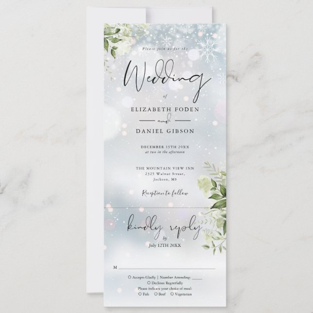 Invitation Neige Florale Verdoyante Tout En Un Mariage D'Hive (Devant)