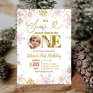 Invitation Neige rose beaucoup amusant hiver Floral 1er anniv
