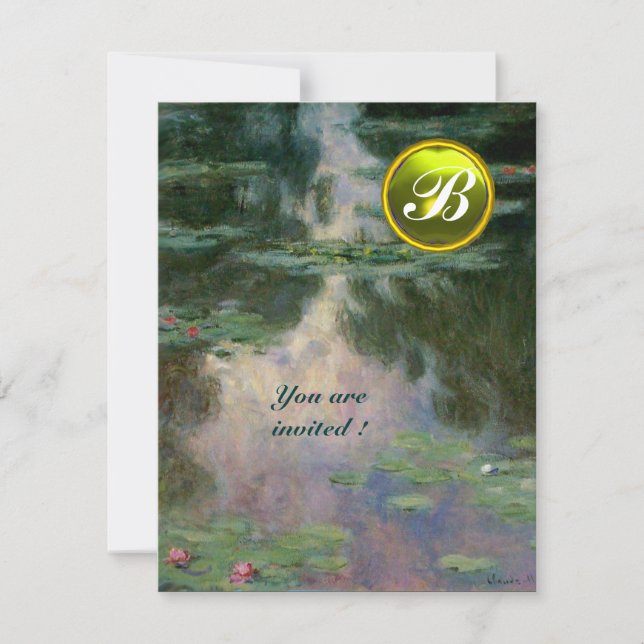 INVITATION NÉNUPHARS /MONOGRAMME DE PIERRE PRÉCIEUSE JAUNE (Devant)