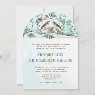 Invitation Neo Mint Birds Chêne Mariage forestier