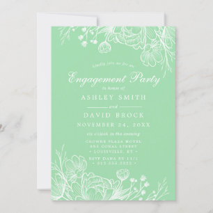 Invitation Néo Mint Fête de Fiançailles Florale Moderne Blanc