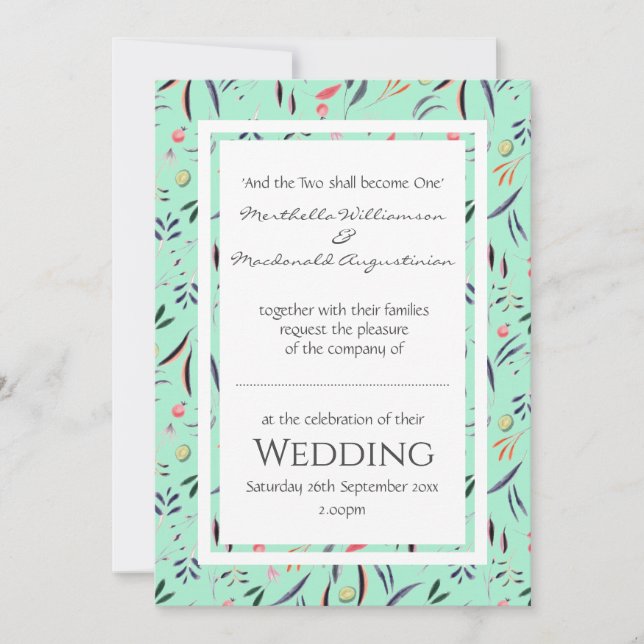 Invitation Neo Mint MARIAGE floral personnalisé (Devant)