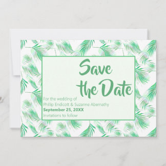 Invitation Neo Mint Tropical Palm Feuilles Enregistrer la dat