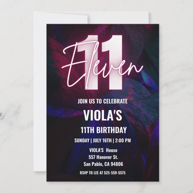 Invitation Neon 11e anniversaire (Devant)