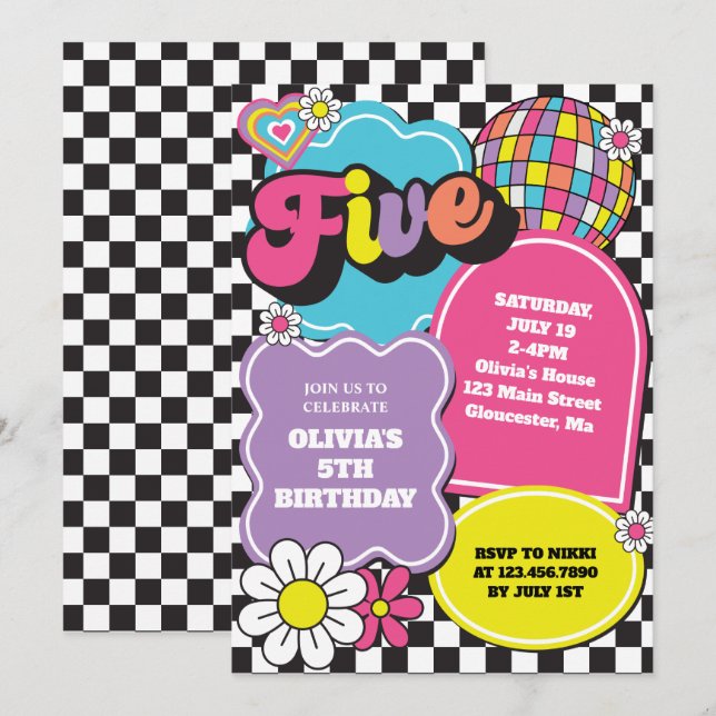 Invitation Neon 90s Retro 5e anniversaire (Devant / Derrière)