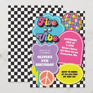 Invitation Neon 90s Retro Five est une ambiance pour un 5e an