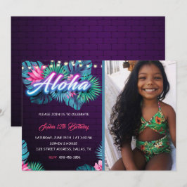 Invitation Neon Aloha Anniversaire tropical avec photo Invita