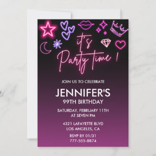 Invitation Neon anniversaire 99e anniversaire Black Pink