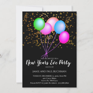 Invitation Neon Balloons Confetti Nouvel An Sove Party