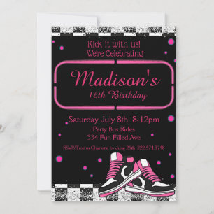 Invitation Neon Basket Anniversaire, Parties scintillant