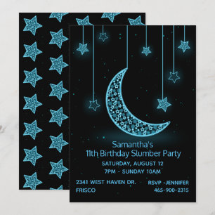 Invitation Neon Blue Moon et Stars Anniversaire Fête Invitati