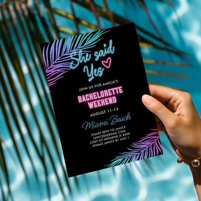 Invitation Neon Blue & Pink Tropical Bachelorette Week-end (Créateur téléchargé)