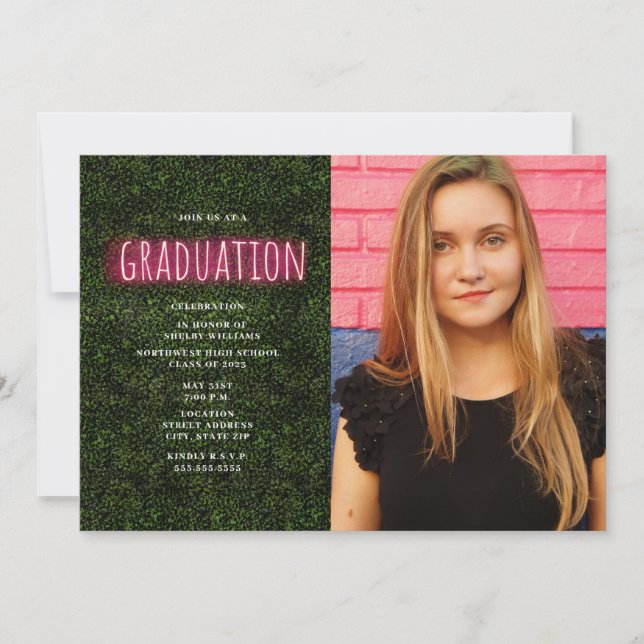 Invitation Neon Boxwood Imprimer Graduation Photo (Devant)