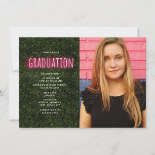Invitation Neon Boxwood Imprimer Graduation Photo
