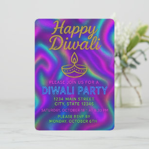 Invitation Neon coloré brillant heureux Diwali Party