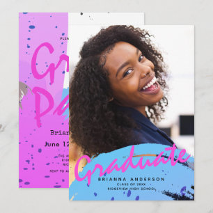 Invitation Neon Colours Brush Strokes Photo Graduation Party