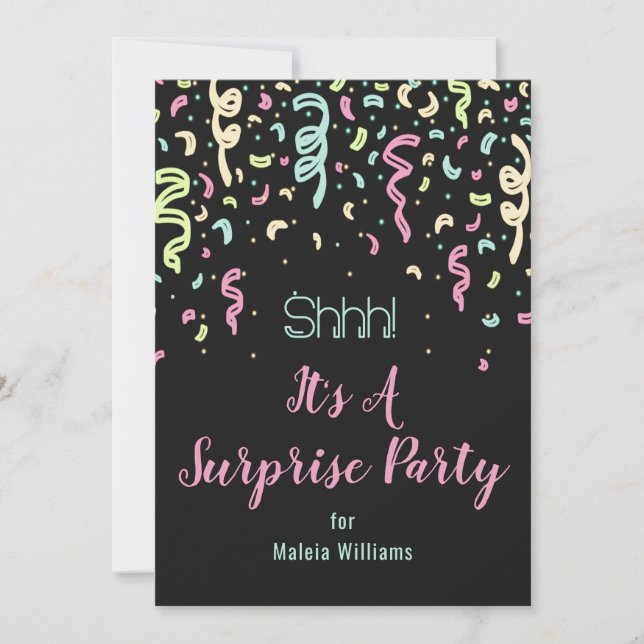 Invitation Neon Confetti Surprise Anniversaire Fête Invitatio (Devant)