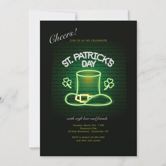 Invitation Neon de la Saint Patrick (Devant)