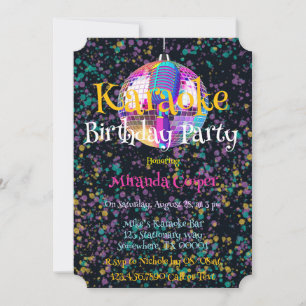Invitation Neon Disco Ball Karaoke fête d'anniversaire