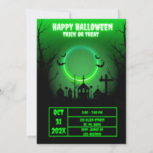 INVITATION NEON ÉFFRAYANT HAUNTED HOUSE HALLOWEEN PARTY