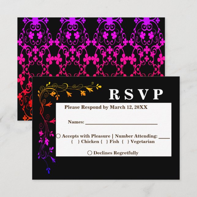 Invitation Neon Floral Vines sur Black Arrière - plan Menu RS (Devant / Derrière)