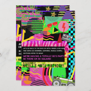 Invitation Neon Fun Bright Bold Colorful Funky 80's Party