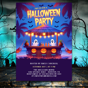 Invitation Neon Ghosts & Pumkins Tropical Bar Soirée Hallowee