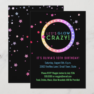 Invitation Neon Glow dans la fête d'anniversaire sombre   Fêt