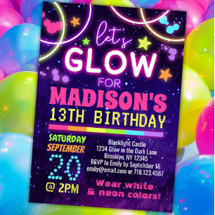 Invitation Neon Glow dans la fête de la lueur noire Anniversa