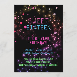 Invitation Neon Glow dans la fête des ténèbres  Stars Sweet 1