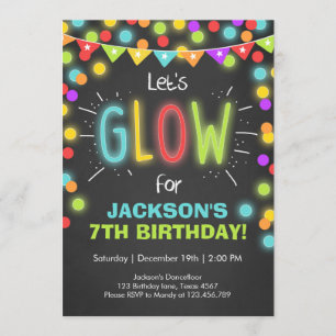 Invitation Neon Glow dans l'invitation d'anniversaire sombre