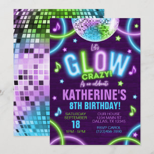 Invitation Neon Glow dans l'obscurité fête d'anniversaire Inv