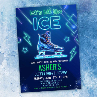 Invitation Neon Glow Ice Patinage Anniversaire *Invitation SE