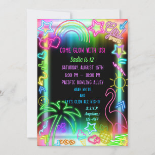 Invitation Neon Glow in Dark, Rainbow Cheetah print