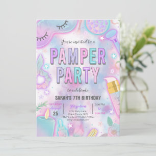 Invitation Neon Glow Pamper fête Spa Anniversaire
