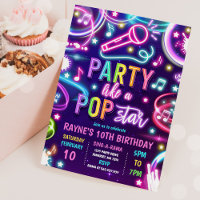 Neon Glow Pop Star Dance Musique Anniversaire