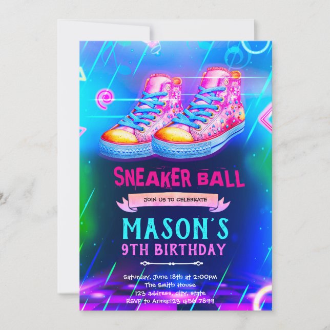 Invitation Neon Glow sneaker party invite (Devant)