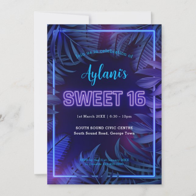 Invitation Neon Glow Sweet 16 Anniversaire (Devant)